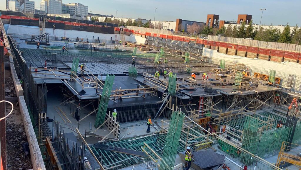 Rebar construction site with construction workers